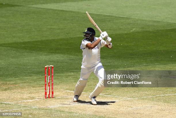 Ravi Ashwin of India hits out during day three of the Second Test match between Australia and India at Melbourne Cricket Ground on December 28, 2020...