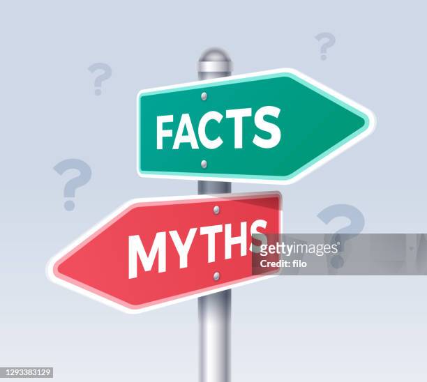 facts and myths arrow choice direction sign - mystery stock illustrations