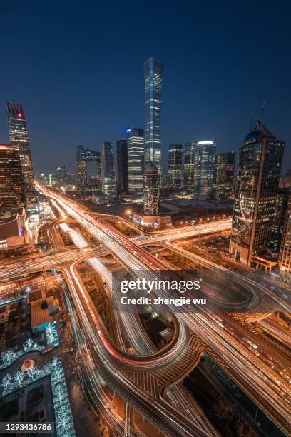 night trade view of beijing central business district,beijing,china,beijing international trade cbd night view traffic - beijing traffic stock pictures, royalty-free photos & images
