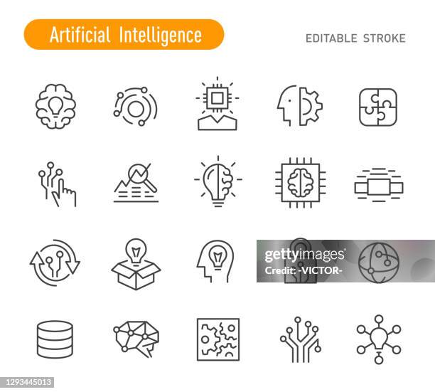 人工知能アイコン - ラインシリーズ - 編集可能なストローク - brain computer点のイラスト素材／クリップアート素材／マンガ素材／アイコン素材