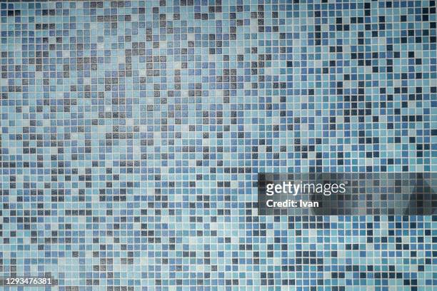 full frame of texture, mosaic blue tiles - blue and white porcelain style stock pictures, royalty-free photos & images