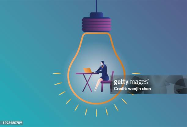 female white-collar workers working in electric lights - abzeichen stock illustrations