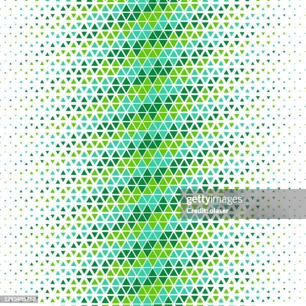 gradient sized equilateral triangles. with color gradient and random colors from a palette of four. horizontal size gradient. pointing up and down. - small triangle pattern stock illustrations