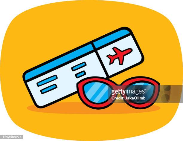 plane ticket sunglasses doodle - airplane first class stock illustrations