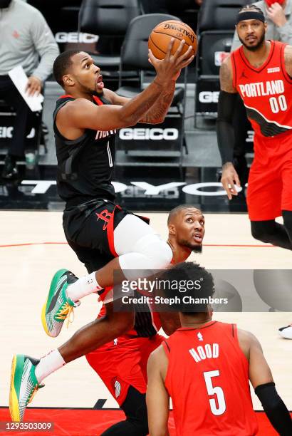 Sterling Brown of the Houston Rockets shoots against the Portland Trail Blazers during the first quarter at Moda Center on December 26, 2020 in...