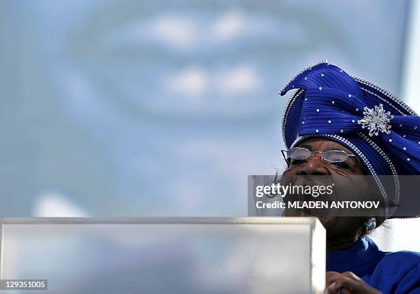 Eldest living sisiter of Dr. King, Christine King Farris speaks to the crowd at the Martin Luther King, Jr. Memorial Dedication ceremony in...