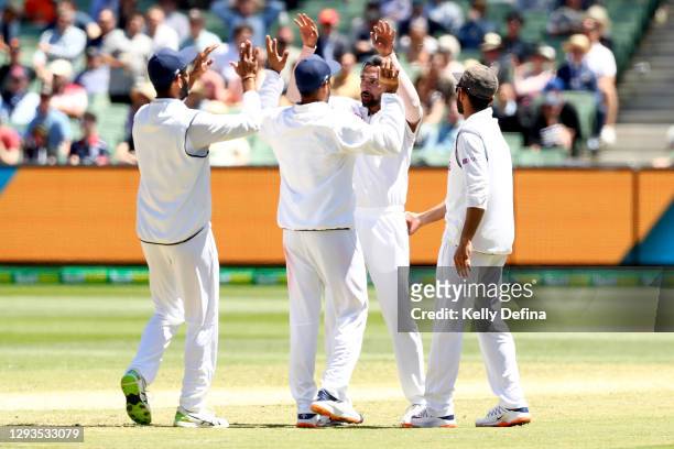 Mohammed Siraj of India celebrates the dismissal of Cameron Green of Australia during day four of the Second Test match between Australia and India...