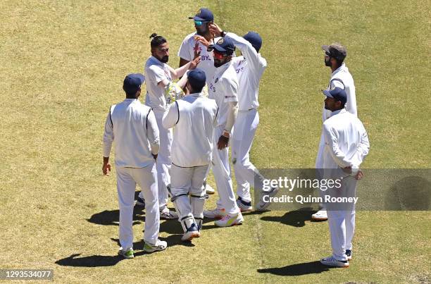 Mohammed Siraj of India celebrates the dismissal of Cameron Green of Australia during day four of the Second Test match between Australia and India...