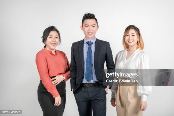 asian chinese organized group photo of white collar worker business wear studio shoot white background cut out - organised group photo stock pictures, royalty-free photos & images