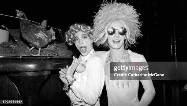 Michael Alig and James St. James pose for a photo at a party at the Limelight nightclub in 1991 in New York City, New York.
