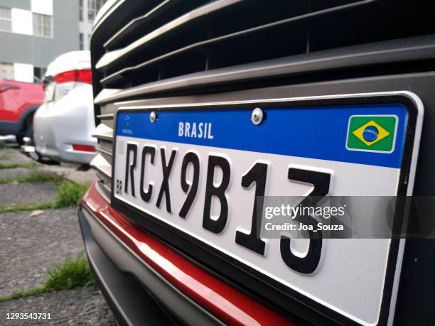 vehicle plate in the mercosur standard - registration plate stock pictures, royalty-free photos & images