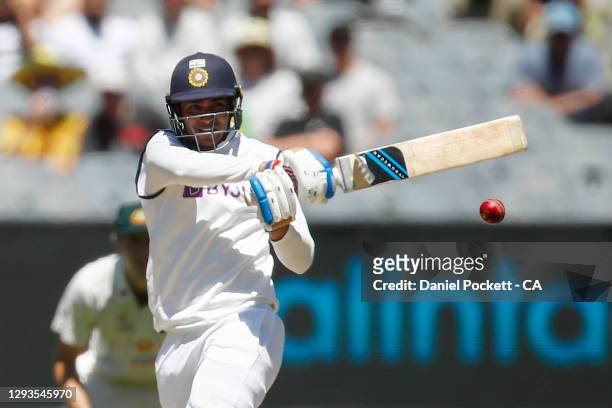 Shubman Gill of India bats during day four of the Second Test match between Australia and India at Melbourne Cricket Ground on December 29, 2020 in...