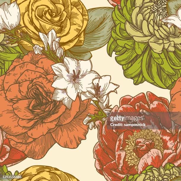 超級 20 世紀 70 年代復古無縫花卉圖案 - rose flower 幅插畫檔、美工圖案、卡通及圖標
