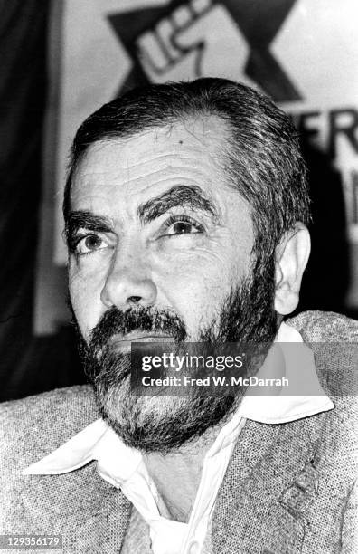 Close-up of American Rabbi and Isreali politician Meir Kahane , founder of the Jewish Defense League , at a JDL press conference in the Biltmore...