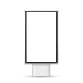 Street vertical lightbox. Mockup. Vector 3d realistic. City light billboard with  frame. Outdoor stand. Screen for presentation, promotion, advertising and design. Empty template. EPS10.