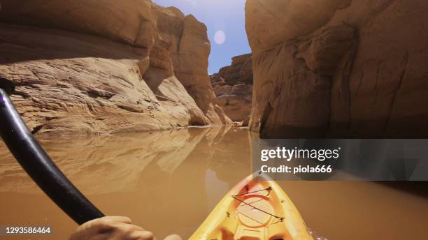 pov kayaking in canyons of powell lake recreational area - long weekend canada stock pictures, royalty-free photos & images