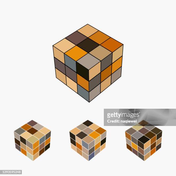 3d cube model icon collection - rubic stock illustrations