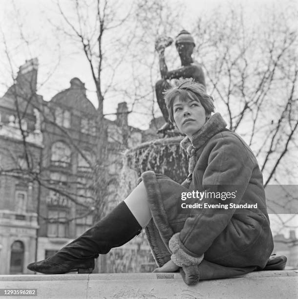 British actress Glenda Jackson outside the Royal Court Theatre in Sloane Square, London, UK, March 1967. She is appearing in the English Stage...