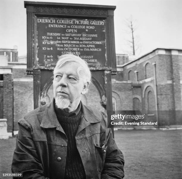 English artist James Fitton outside the Dulwich College Picture Gallery in south London, UK, 31st December 1966.