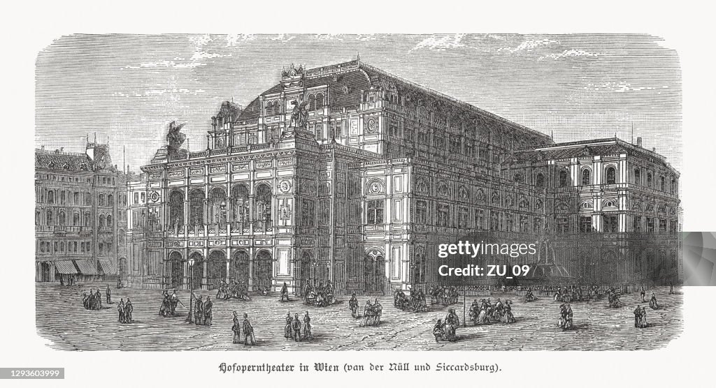 Vienna State Opera in Austria, wood engraving, published in 1893
