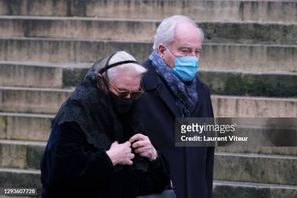 Michele Cambon Brasseur attend actor Claude Brasseur's funeral in Saint Roch Church on December 29, 2020 in Paris, France.