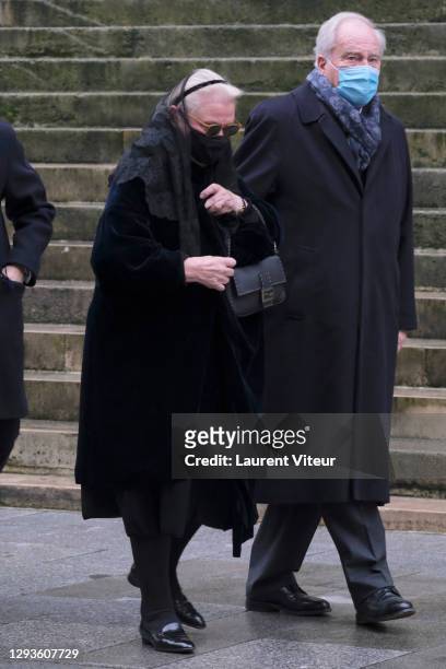 Michele Cambon Brasseur attends actor Claude Brasseur's funeral in Saint Roch Church on December 29, 2020 in Paris, France.