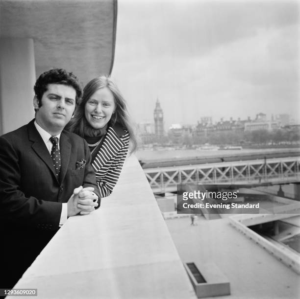 British cellist Jacqueline Du Pré on the South Bank in London with her husband, pianist and conductor Daniel Barenboim, UK, 21st May 1968.