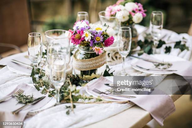 wedding decoration - rustic elegance stock pictures, royalty-free photos & images