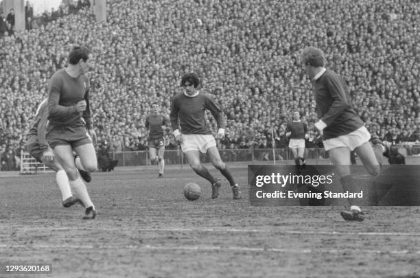 Northern Irish footballer George Best of Manchester United FC during a League Division One match against Chelsea at Stamford Bridge in London, UK,...