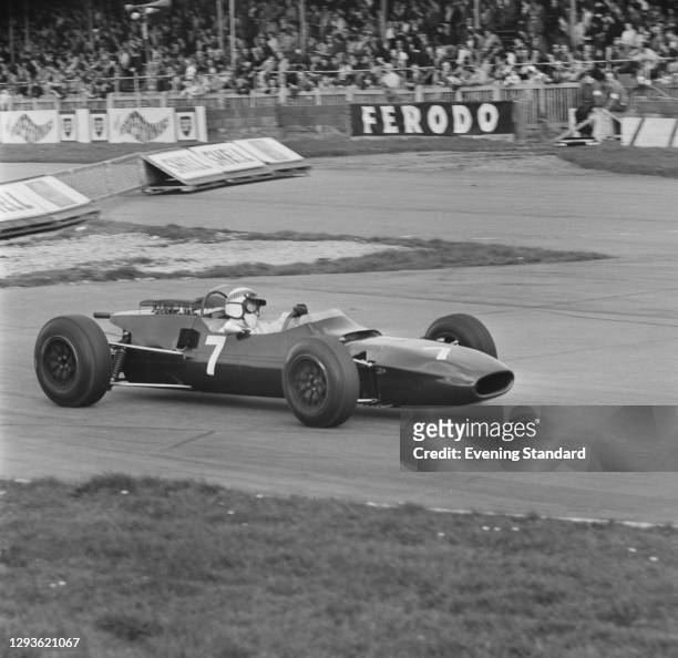 Scottish racing driver Jackie Stewart driving a Matra MS5-BRM for the Tyrrell Racing Organisation at Goodwood, during the Formula Two Sunday Mirror...