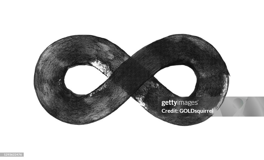 INFINITY SIGN - knot - looped ribbon - abstract glasses - Carnival mask - lying number figure 8 - hand painted single line made by paint roller and black paint on a white paper background full of imprefections - abstract vector illustration