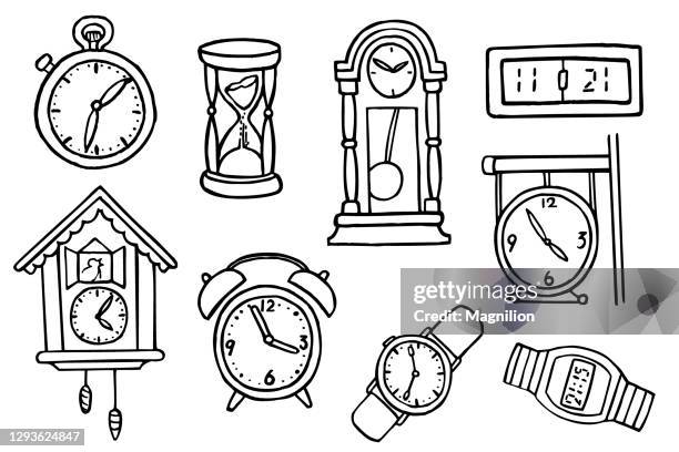 ilustraciones, imágenes clip art, dibujos animados e iconos de stock de diferentes tipos de relojes - reloj de cuco