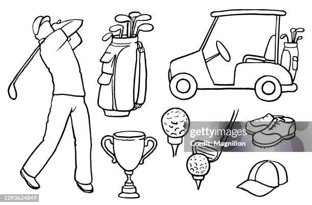 golf doodle set - golftasche stock-grafiken, -clipart, -cartoons und -symbole