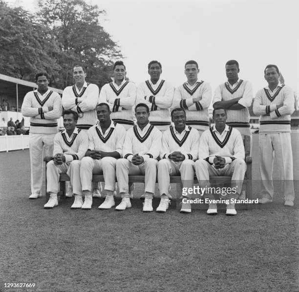 The West Indies cricket team during a tour match against Worcestershire at New Road in Worcester, 14th May 1966. Back row : Basil Butcher, Jackie...