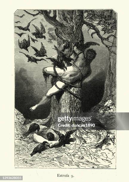 eaten alive by ravens and crows, horror, medieval fantasy - dead crow stock illustrations