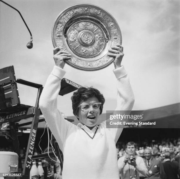 American tennis player Billie Jean King wins the finals of the Women's Singles at the Wimbledon championships in London, UK, 2nd July 1966.