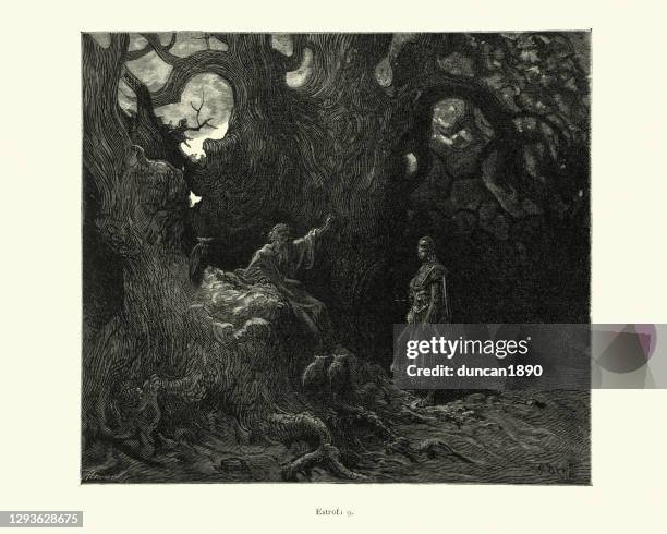 knight consulting with a wizard or druid, medieval fantasy - county wicklow stock illustrations