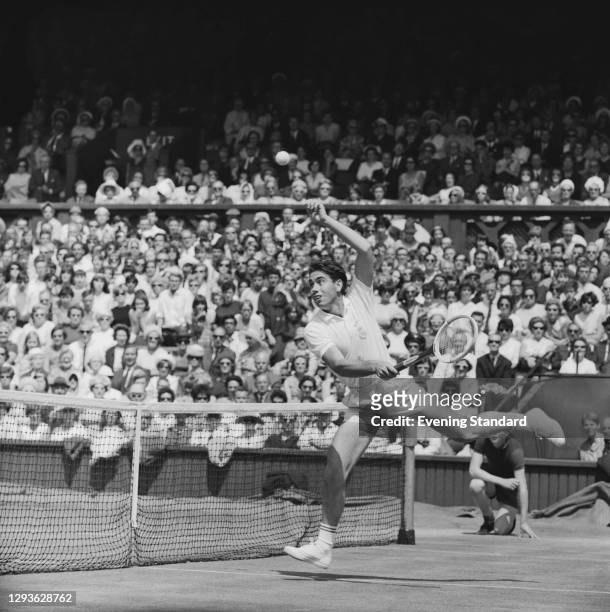 Spanish tennis player Manuel Santana during the Wimbledon championships in London, UK, 29th June 1966. He went on to beat Dennis Ralston in the final...