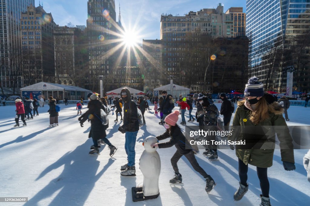 People enjoy Ice Skating at Bryant Park on Sunday afternoon, amidst the COVID-19 Pandemic.