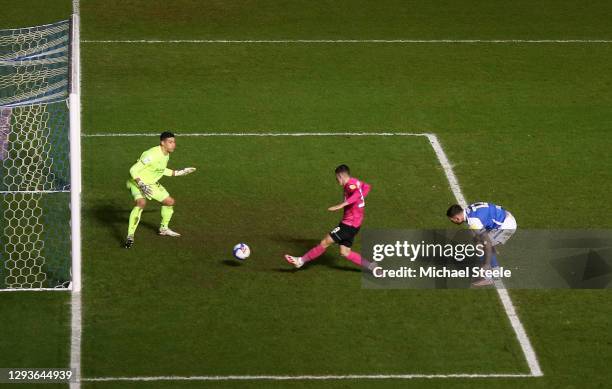 Jason Knight of Derby County scores their team's fourth goal during the Sky Bet Championship match between Birmingham City and Derby County at St...