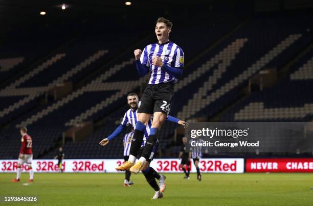 Liam Shaw of Sheffield Wednesday celebrates after scoring his team's second goal during the Sky Bet Championship match between Sheffield Wednesday...