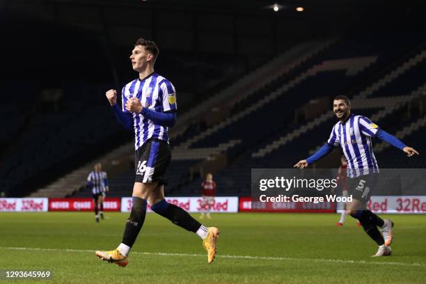 Liam Shaw of Sheffield Wednesday celebrates after scoring his team's second goal during the Sky Bet Championship match between Sheffield Wednesday...