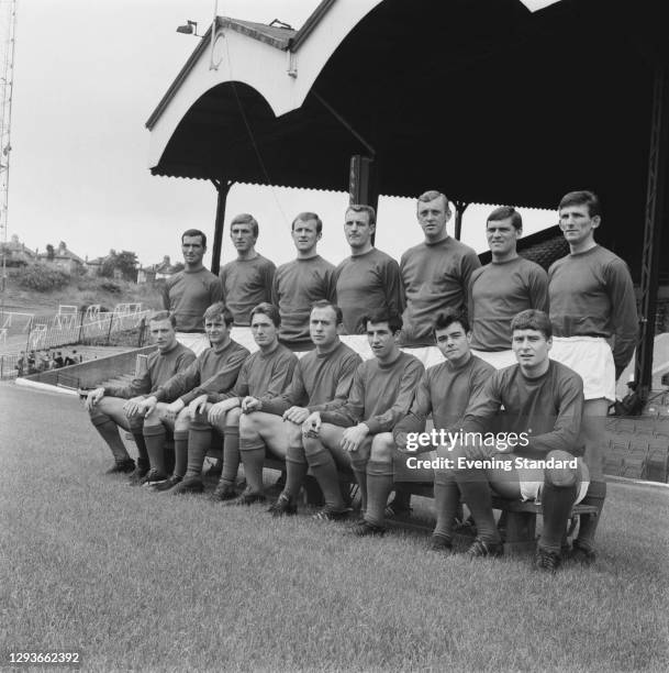 The Charlton Athletic football team, UK, August 1966. From left to right Peter Burridge, Billy Bonds, Charlie Wright, Ian King, Mick Rose, Brian...