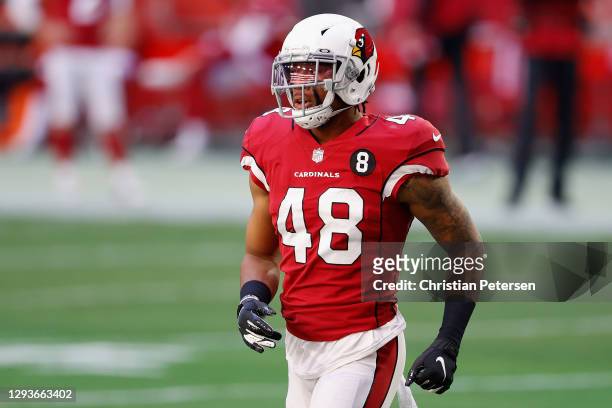 Linebacker Isaiah Simmons of the Arizona Cardinals during the NFL game against the Philadelphia Eagles at State Farm Stadium on December 20, 2020 in...