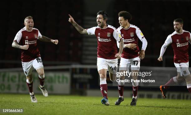 Alan Sheehan of Northampton Town celebrates after scoring his sides 3rd goal during the Sky Bet League One match between Northampton Town and...