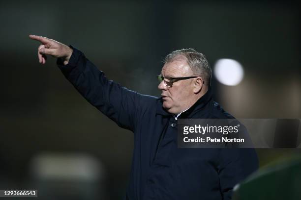 Gillingham manager Steve Evans gives instructions during the Sky Bet League One match between Northampton Town and Gillingham at PTS Academy Stadium...