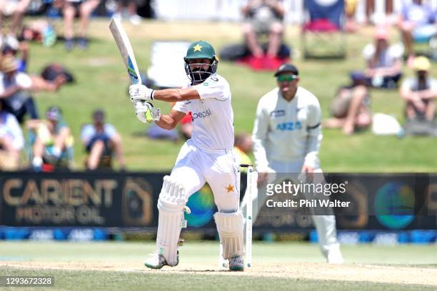 Fawad Alam of Pakistan bats during day five of the First Test match in the series between New Zealand and Pakistan at Bay Oval on December 30, 2020...
