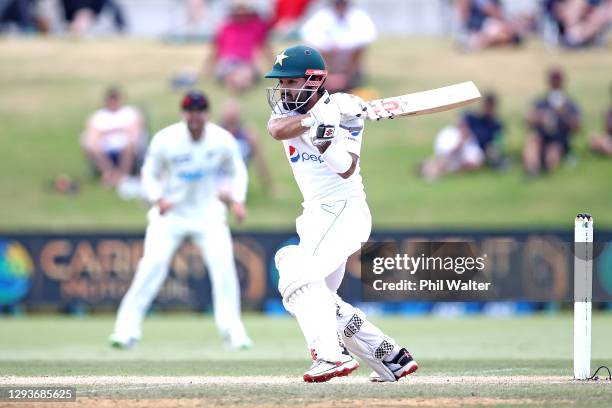 Mohammad Rizwan of Pakistan bats during day five of the First Test match in the series between New Zealand and Pakistan at Bay Oval on December 30,...