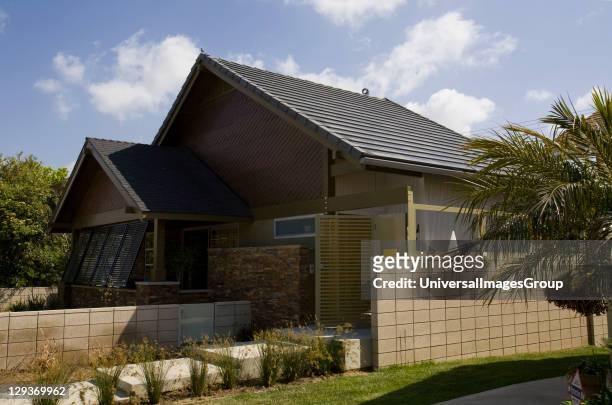 House in Long Beach retrofitted with Building Integrated Photovoltaics Modules, California, USA.