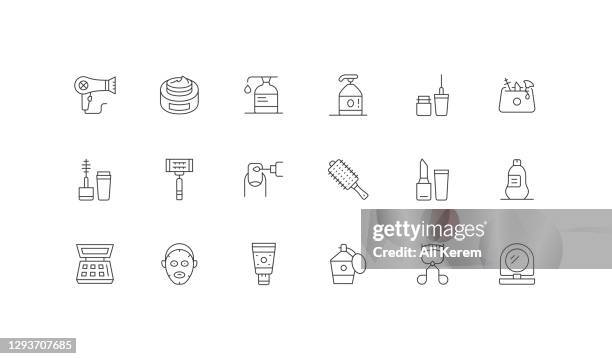 hair dryer, cream, moisturizer, beauty, shower gel icons - nail brush stock illustrations